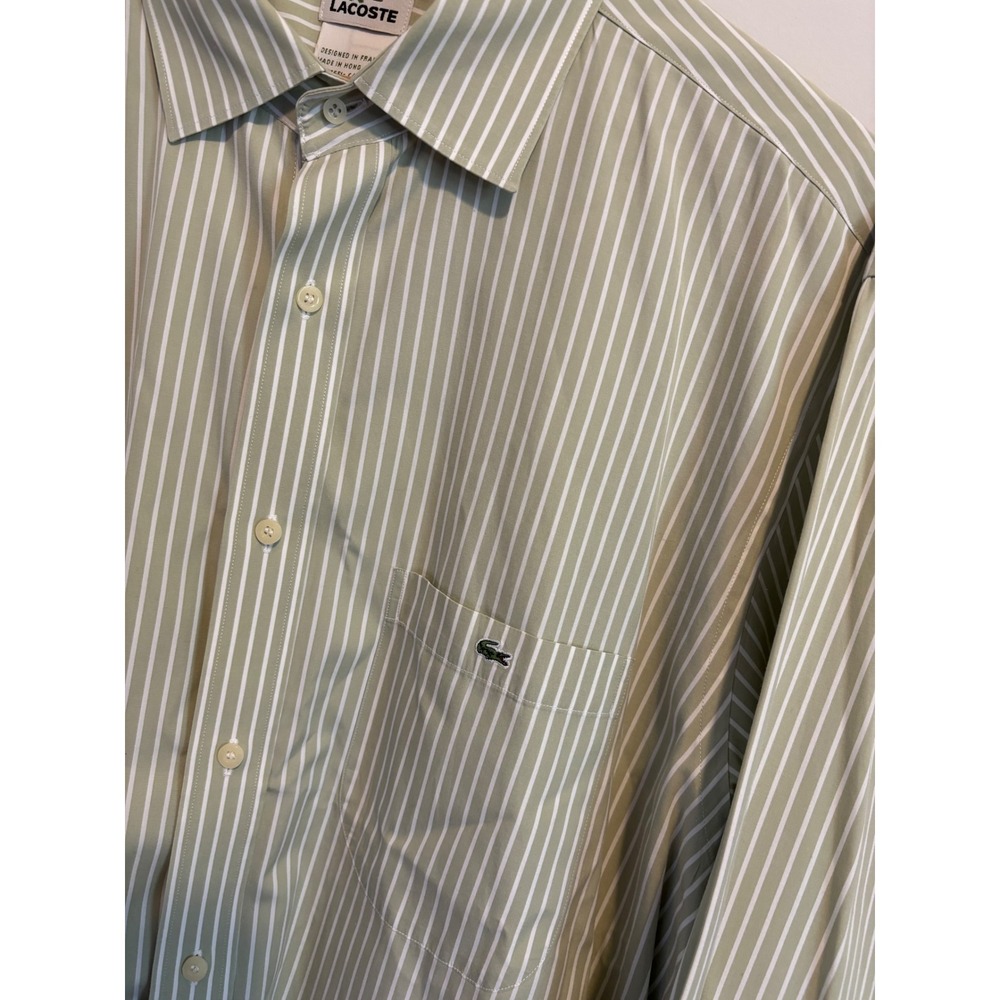 Lacoste Mens Striped Long Sleeve Button Down Shirt Green White Size 44 - Picture 4 of 6